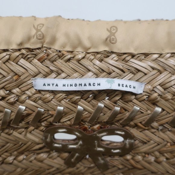 ANYA HINDMARCH BEACH LARGE BASKET TOTE GOLD LEATHER-TRIM RAFFIA SHOULDER BAG - Picture 10 of 10